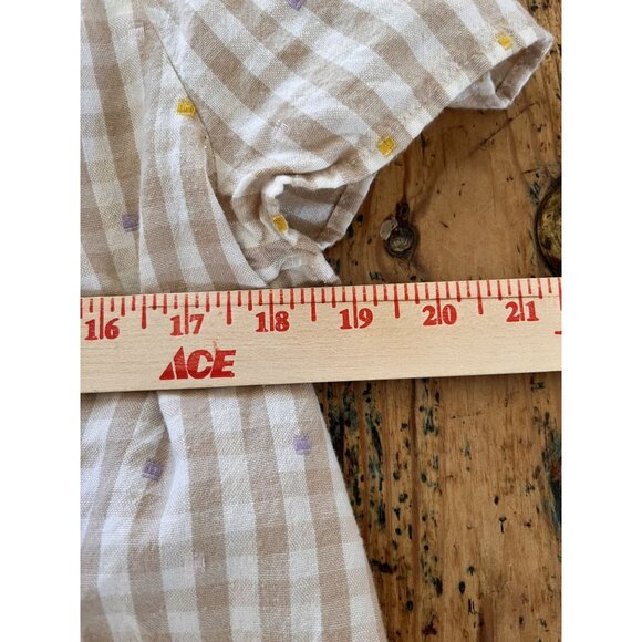 Lucky Brand Beige Gingham Cotton Peasant Top M Short Sleeves 100% Cotton - Picture 7 of 7